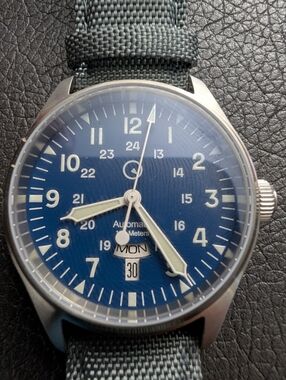 Men's Automatic Blue Dial Field Watch with Gray Nylon Strap Mitchel Field